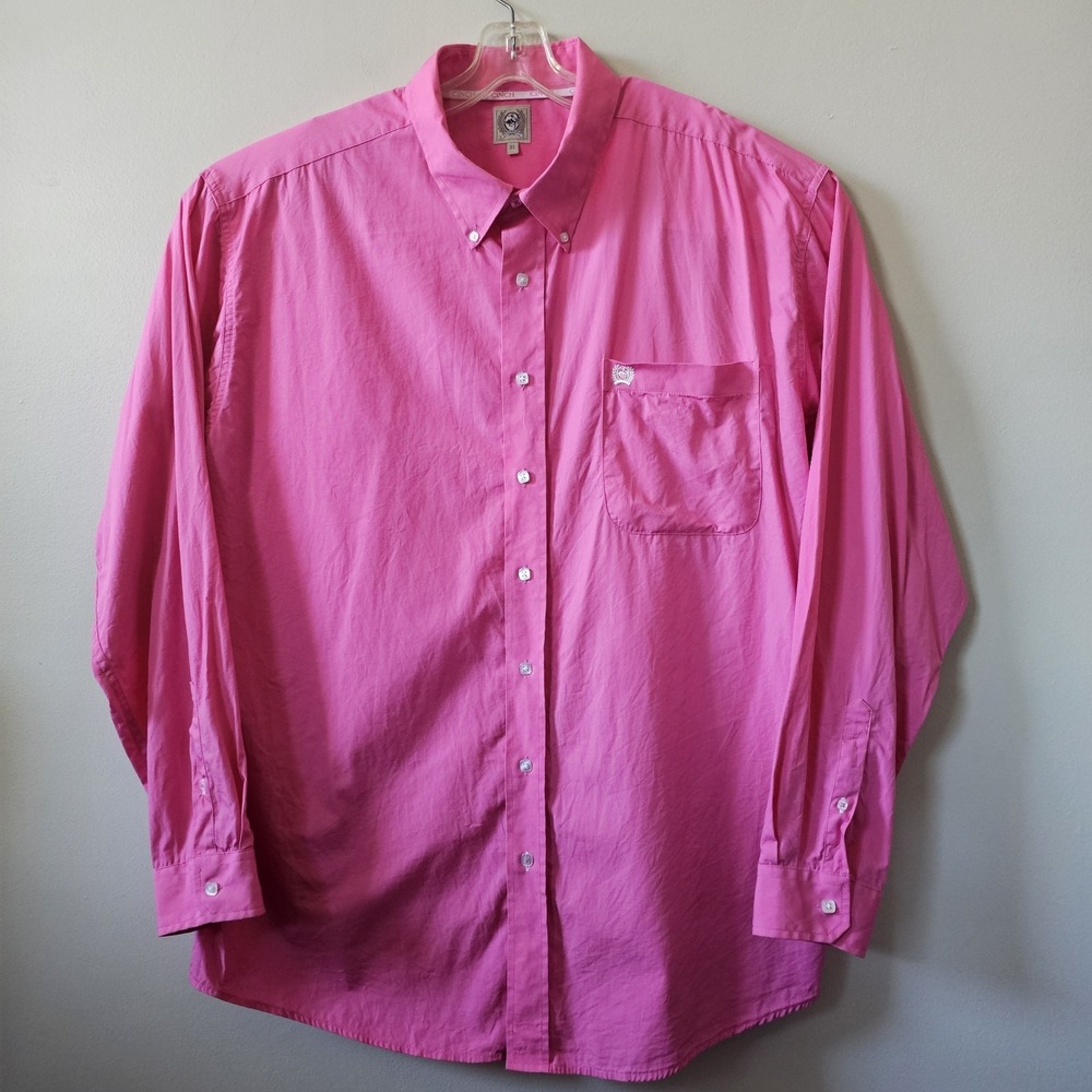 Cinch Western Shirt Men's XL Long Sleeve‎ Button Down Solid Pink Cotton Rodeo